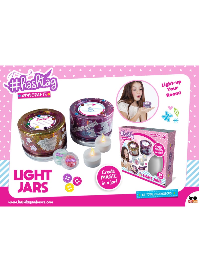 Hashtag DIY Light Jar Craft Kit – Decorate 19 Jars with Flameless Candles, Glitter, Stickers & Glow-in-the-Dark Paint (for Girls Age 6+) - Image 1