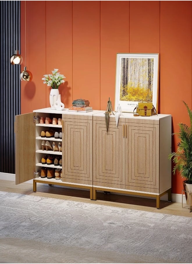 woodx Natural Oak Shoe Cabinet with White Body and Gold Legs  - Image 2
