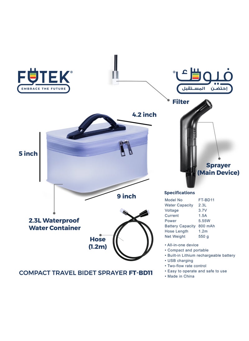 FUTEK - Multipurpose Compact Travel Shattaf Bidet Kit with 2.3L Water Container - Image 1