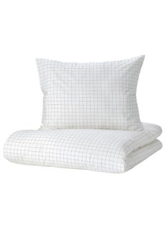 Zaboon Duvet Cover And Pillowcase, Check Pattern White/Yellow, 150X200/50X80 Cm  - Image 1