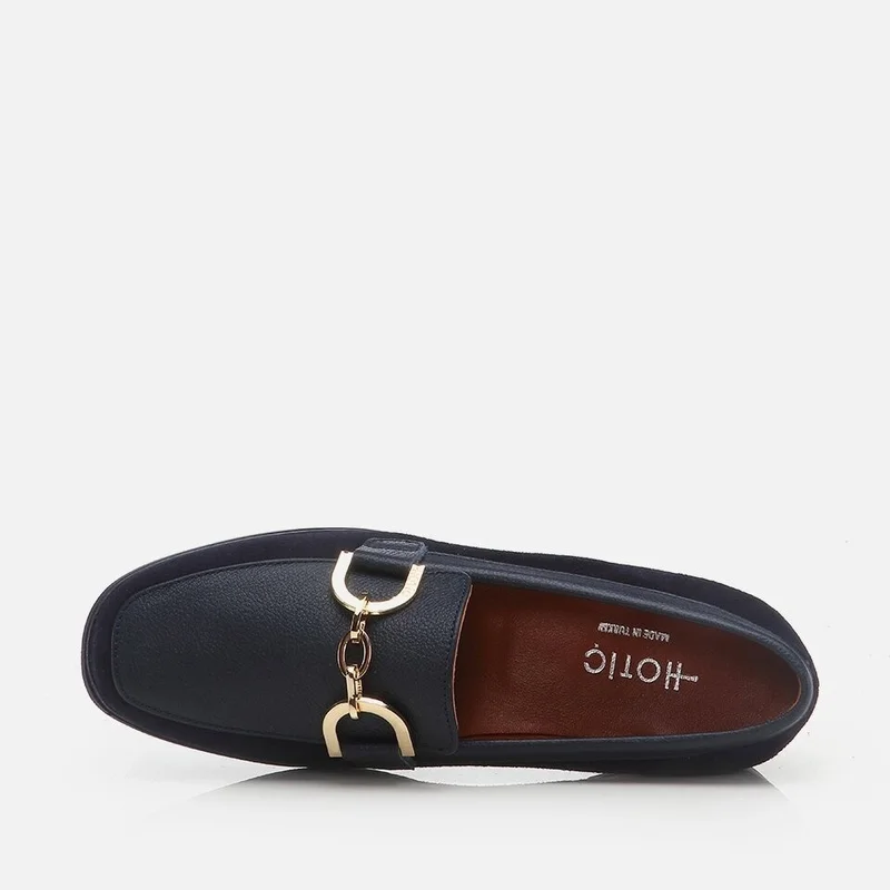 Hotiç 01AYH275880A680 Genuine Leather Navy Blue Women's Loafer