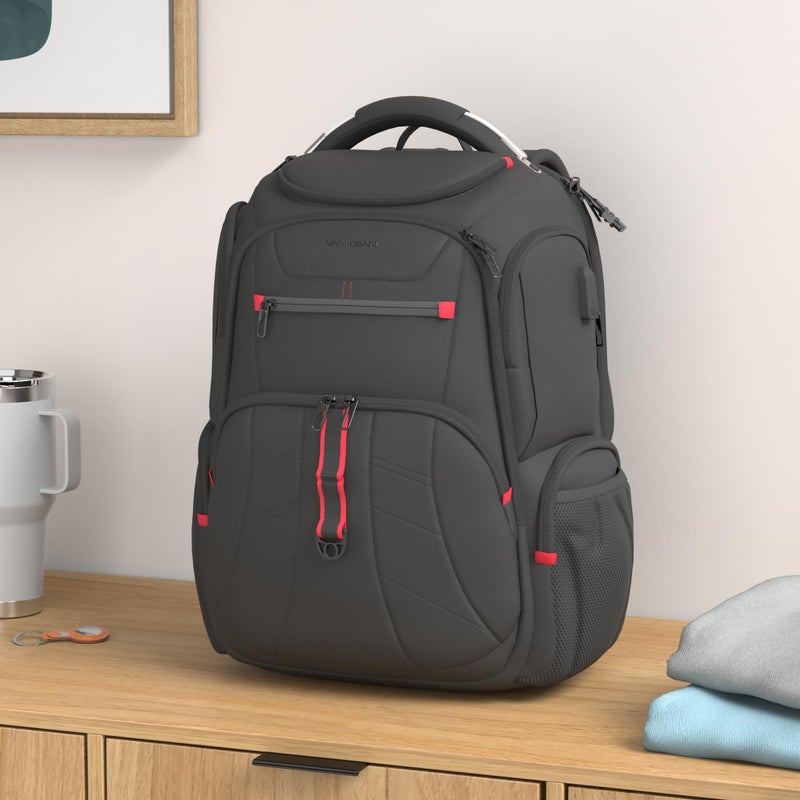 VANKEAN Travel Laptop Backpack 17.3 Inch TSA Friendly, Water-Repellent Anti Theft XL Computer Backpack with RFID Pockets College Backpacks with USB Port for Men Women Business Work Bag, Black - Image 2