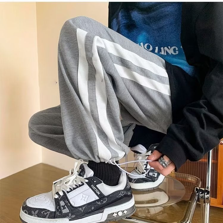 Mens Waffle Grid Magic Tape Joggers Spring Fall Black  - Image 2