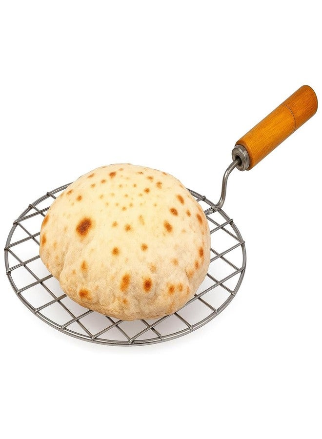 AnNafi® Multi-Purpose Round Roti Jali Papad Grill Chapati Jari Griller Pan| Big Roasting Net, Stainless Steel Multifunctional Wire Steaming Cooling & Baking Barbecue Rack Roaster with Wooden Handle - Image 1