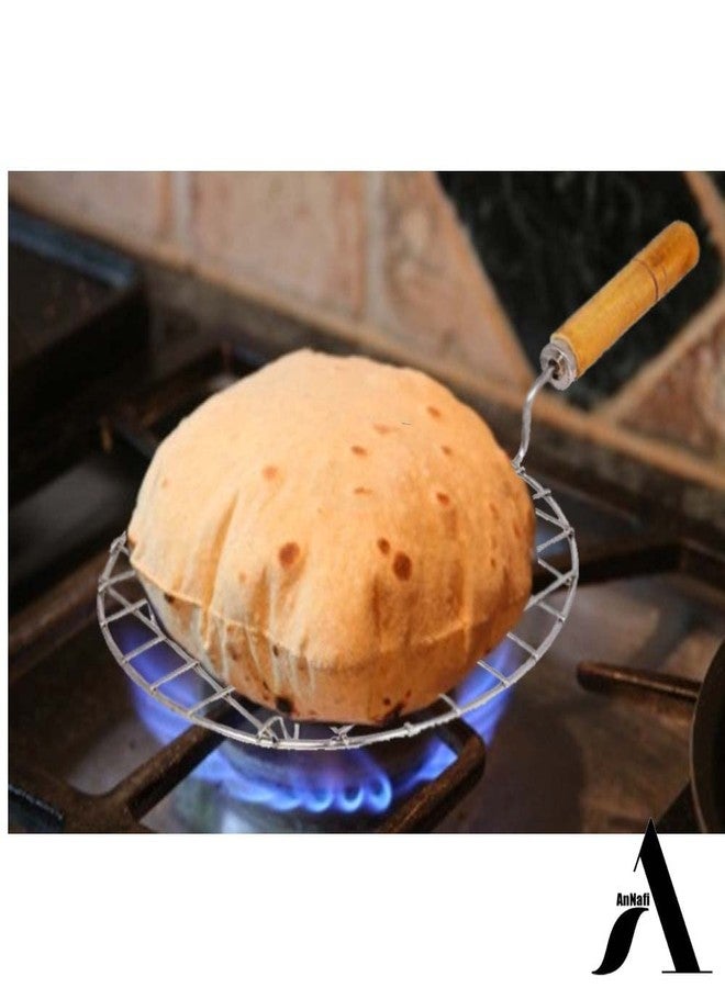 AnNafi® Multi-Purpose Round Roti Jali Papad Grill Chapati Jari Griller Pan| Big Roasting Net, Stainless Steel Multifunctional Wire Steaming Cooling & Baking Barbecue Rack Roaster with Wooden Handle - Image 4