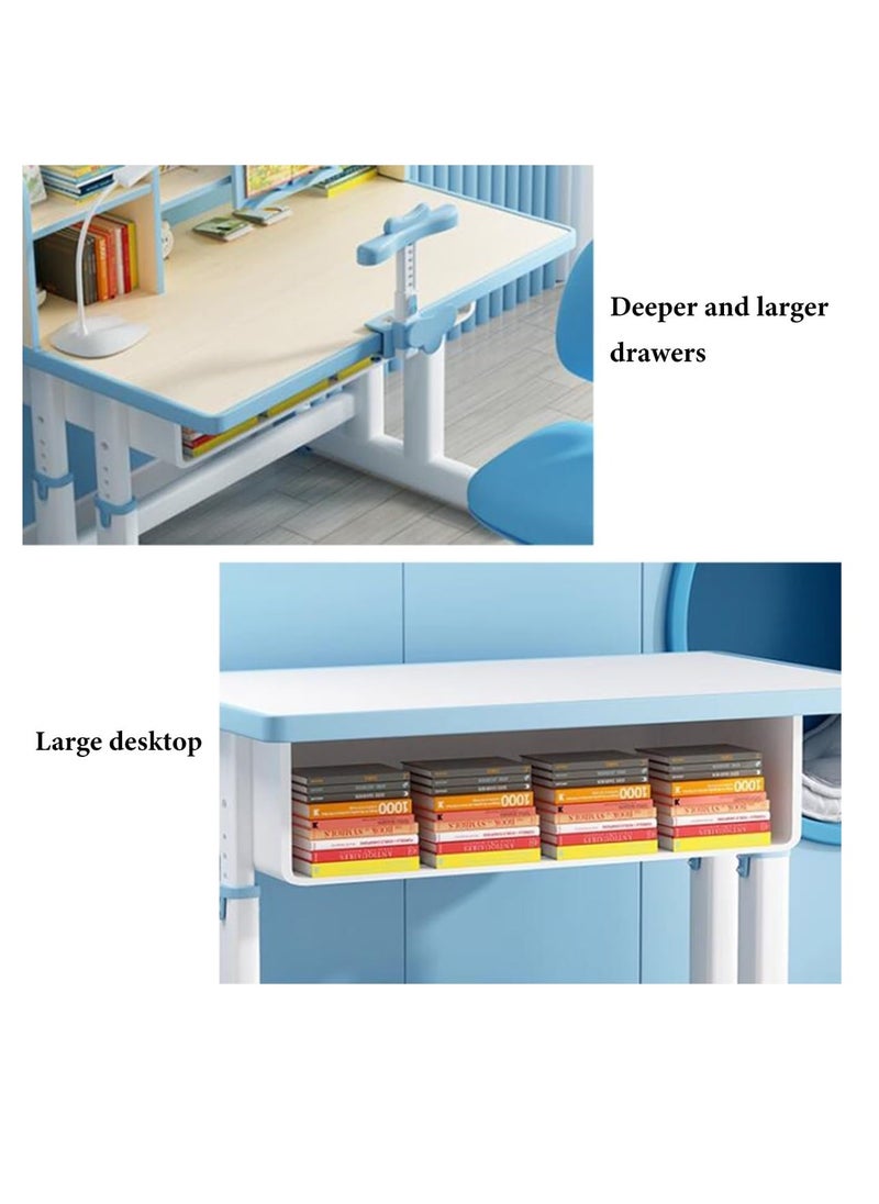 Practical Children'S Desk And Chair Set, Adjustable Height Kids Study Desk Chair, Multi-Layer Bookshelf, Storage Drawer (Best Gift For Kids)