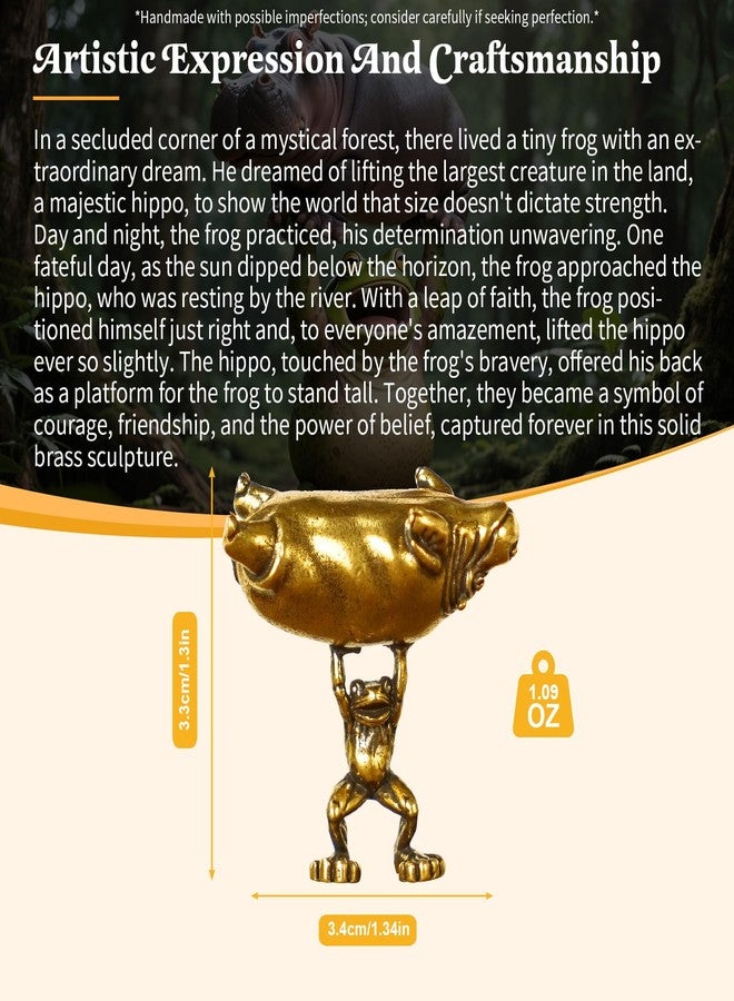 chovy تمثال تشوفي للضفدع وفرس النهر - مصنوع من النحاس الصلب بنسبة 100%، يجسد بطلاً صغيراً يرفع عملاقاً، ديكور مستوحى من قصص المستضعفين، تمثال فريد للمكتب ورفوف الكتب، هدية ملهمة لمحبي التحفيز والخيال. - Image 3
