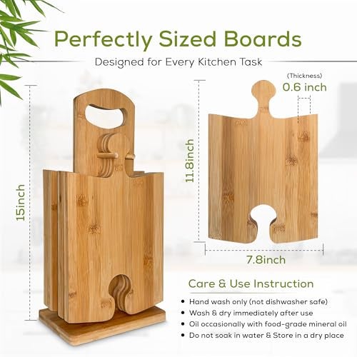 UniBrands 4pcs Bamboo Cutting Board Set with Stand | Natural Eco-Friendly Cutting Boards for Kitchen, Charcuterie Boards, Wooden Chopping Boards, Serving Tray, Wood Cutting Boards | Cocina - Image 5