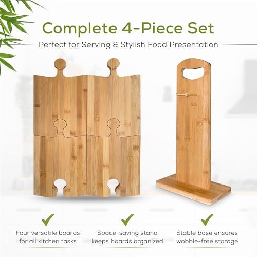 UniBrands 4pcs Bamboo Cutting Board Set with Stand | Natural Eco-Friendly Cutting Boards for Kitchen, Charcuterie Boards, Wooden Chopping Boards, Serving Tray, Wood Cutting Boards | Cocina - Image 3