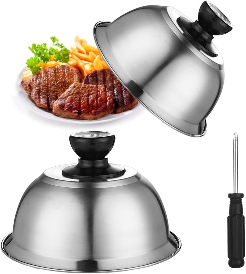 2 Stainless Steel Griddle Covers, Heat-Sealing Burger Domes with Anti-Scald Handle, Perfect for Cooking Steaks, Bacon, Hamburgers, and Melting Cheese - Image 1