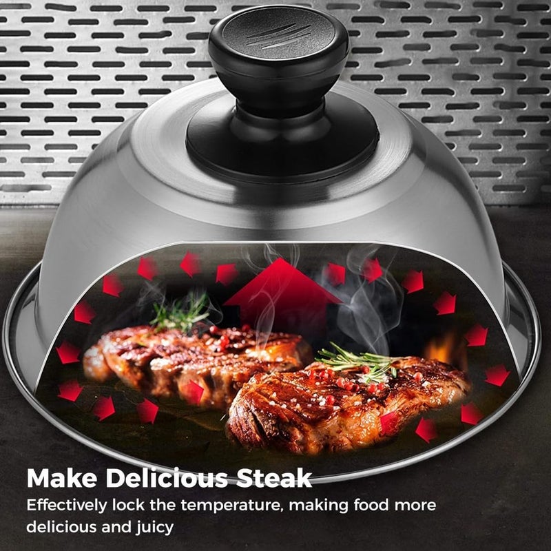 2 Stainless Steel Griddle Covers, Heat-Sealing Burger Domes with Anti-Scald Handle, Perfect for Cooking Steaks, Bacon, Hamburgers, and Melting Cheese - Image 5