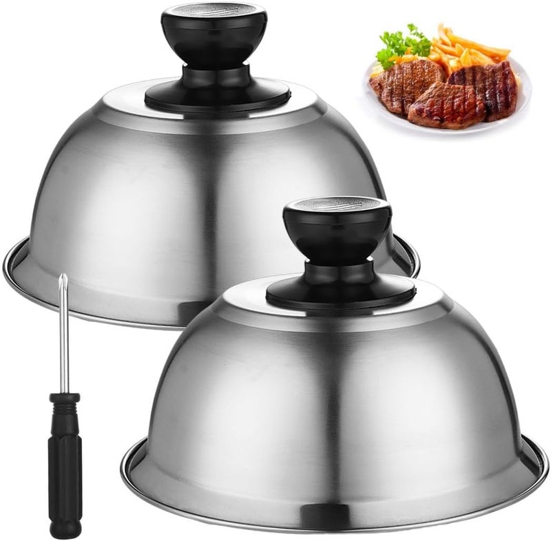 2 Stainless Steel Griddle Covers, Heat-Sealing Burger Domes with Anti-Scald Handle, Perfect for Cooking Steaks, Bacon, Hamburgers, and Melting Cheese - Image 4