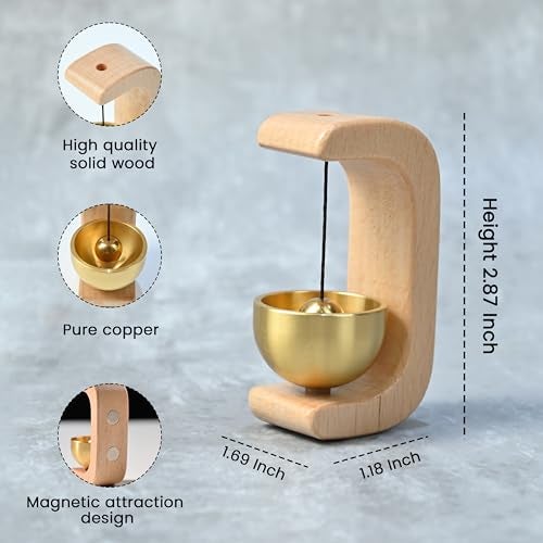 HindCraft Wooden Magnetic Door Bell for Home Entrance | Beech Wood Wind Chime with Brass Sound | Decorative for Refrigerator, Glass, Entryway | Housewarming Gift, Cute Mini Bell - Image 2