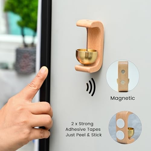 HindCraft Wooden Magnetic Door Bell for Home Entrance | Beech Wood Wind Chime with Brass Sound | Decorative for Refrigerator, Glass, Entryway | Housewarming Gift, Cute Mini Bell - Image 3