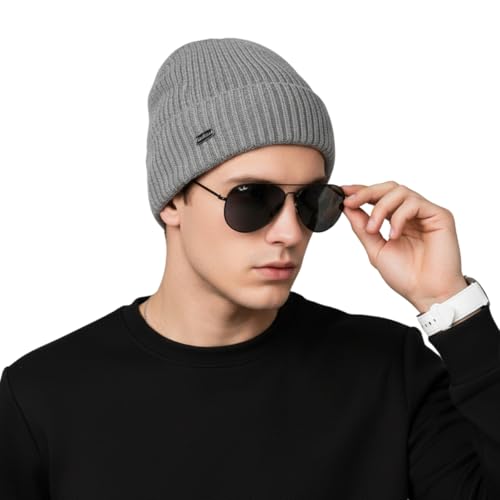 iSWEVEN Men and Women Woolen Inside Fur Warm Winter Hat Unisex-Adult Soft Wool Slouchy Stylish Skull Woollen Beanie Cap (4142C, Grey) - Image 3