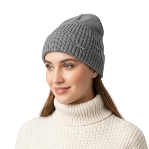 iSWEVEN Men and Women Woolen Inside Fur Warm Winter Hat Unisex-Adult Soft Wool Slouchy Stylish Skull Woollen Beanie Cap (4142C, Grey) - Image 2