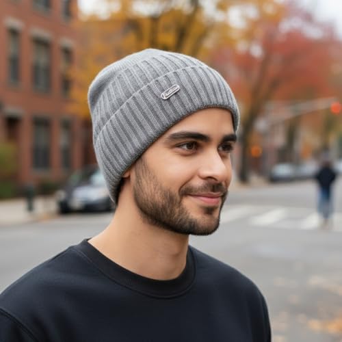 iSWEVEN Men and Women Woolen Inside Fur Warm Winter Hat Unisex-Adult Soft Wool Slouchy Stylish Skull Woollen Beanie Cap (4142C, Grey) - Image 5