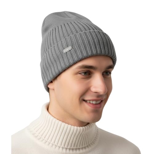 iSWEVEN Men and Women Woolen Inside Fur Warm Winter Hat Unisex-Adult Soft Wool Slouchy Stylish Skull Woollen Beanie Cap (4142C, Grey) - Image 4