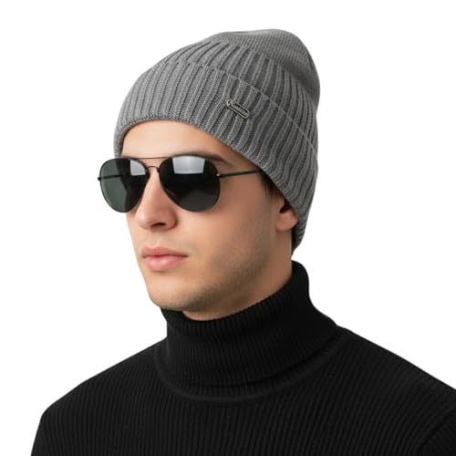 iSWEVEN Men and Women Woolen Inside Fur Warm Winter Hat Unisex-Adult Soft Wool Slouchy Stylish Skull Woollen Beanie Cap (4142C, Grey) - Image 1