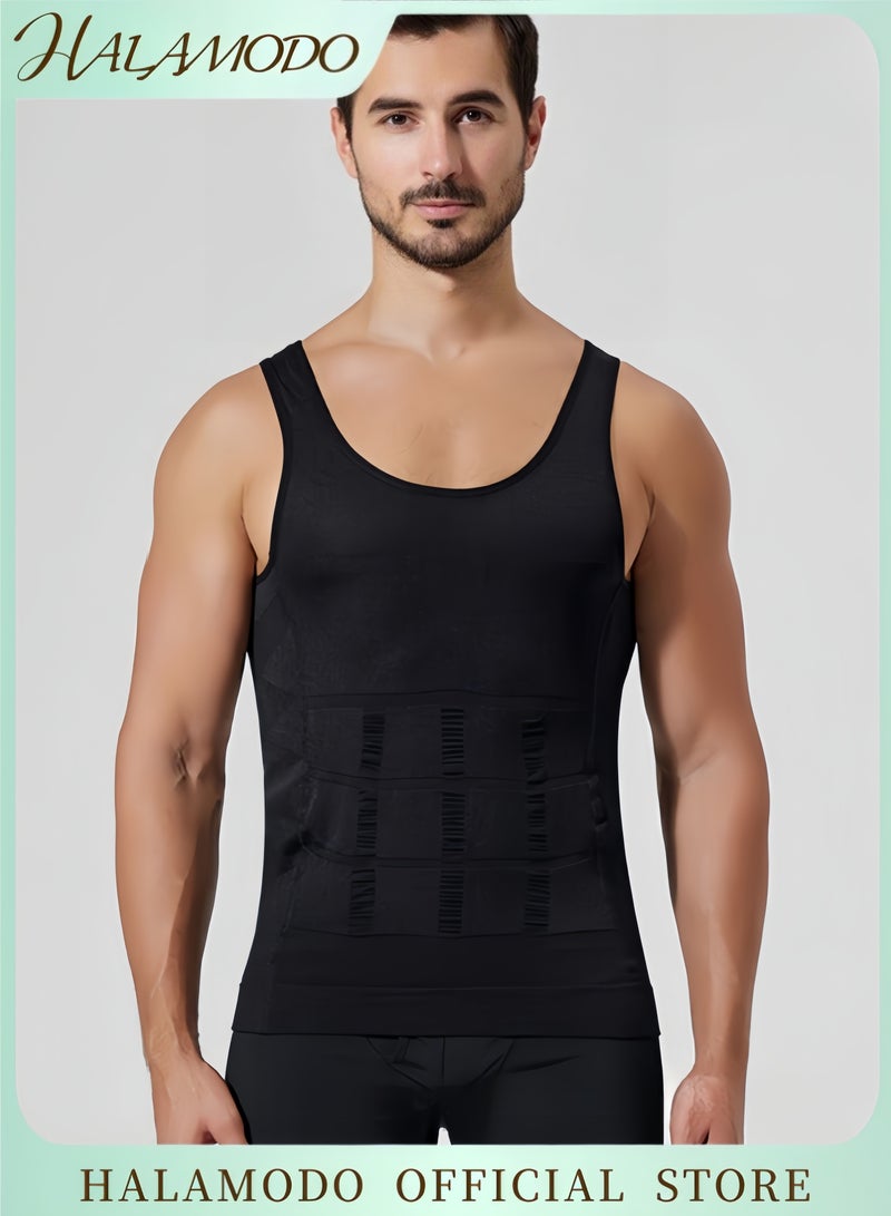 HALAMODO Men's Body Shaper Slimming Vest Tummy Control Shapewear Thermal Compression Base Layer Slim Muscle Shirt Tank Top Shapewear - Image 1