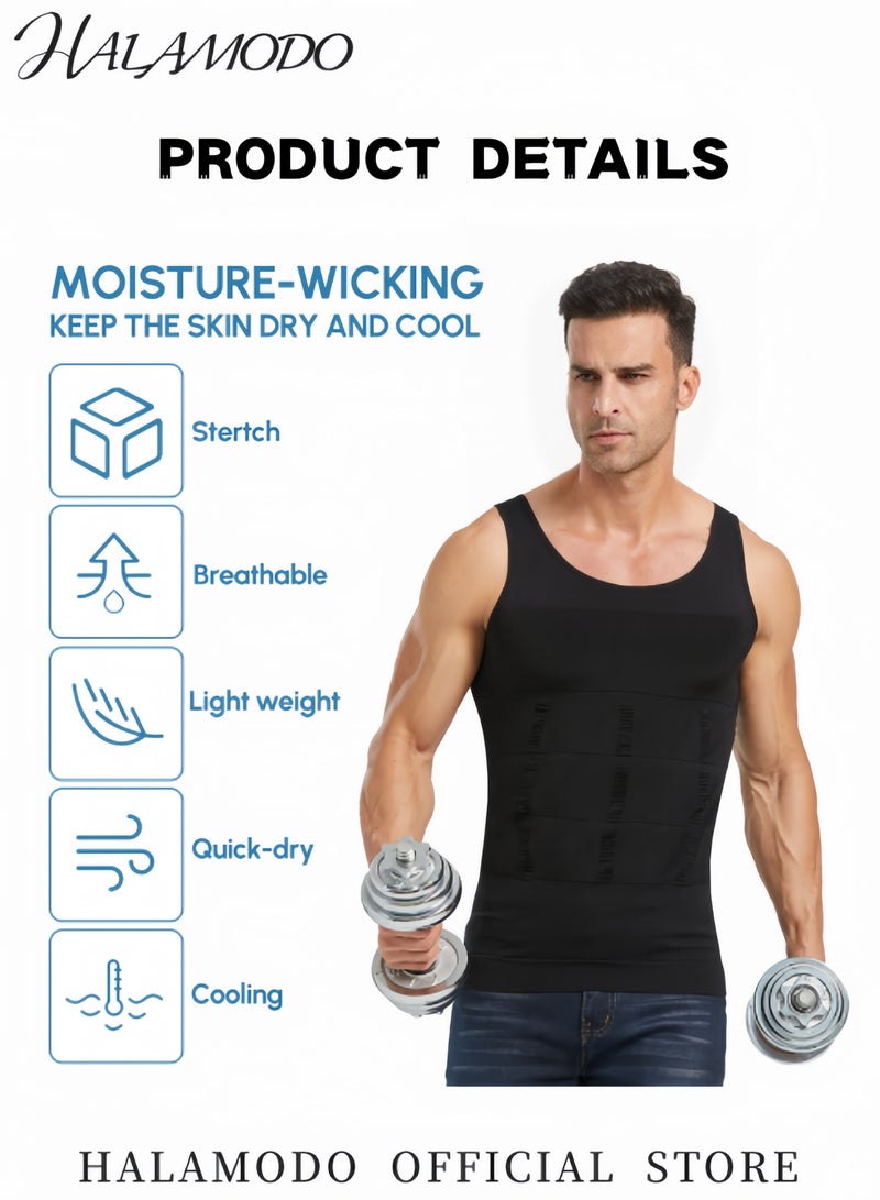 HALAMODO Men's Body Shaper Slimming Vest Tummy Control Shapewear Thermal Compression Base Layer Slim Muscle Shirt Tank Top Shapewear - Image 4