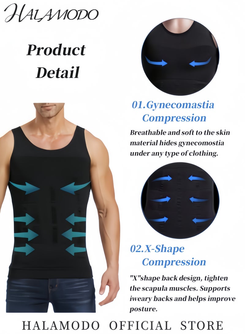 HALAMODO Men's Body Shaper Slimming Vest Tummy Control Shapewear Thermal Compression Base Layer Slim Muscle Shirt Tank Top Shapewear - Image 5