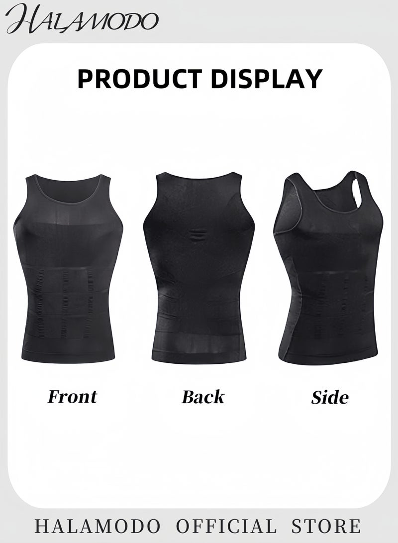 HALAMODO Men's Body Shaper Slimming Vest Tummy Control Shapewear Thermal Compression Base Layer Slim Muscle Shirt Tank Top Shapewear - Image 2