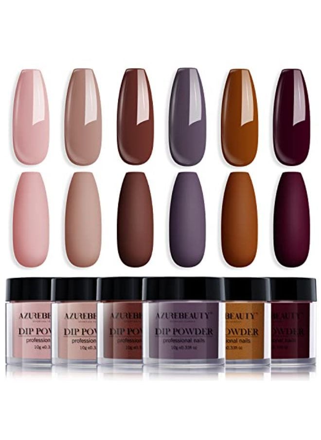 AZUREBEAUTY Nail Dip Powder Set 6 Pcs Dark Brown Color Fall Dipping Powder Nail French Manicure Diy Salon Home Gifts For Women No Need Nail Lamp Cured  - Image 1