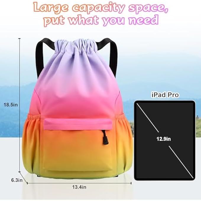 rayihni Drawstring Bags Waterproof Swimming Bags Unisex Sports Backpacks for Kids Adult Large Drawstring Sack packs Bags for School Gym Sports Travel Swimming - Image 2