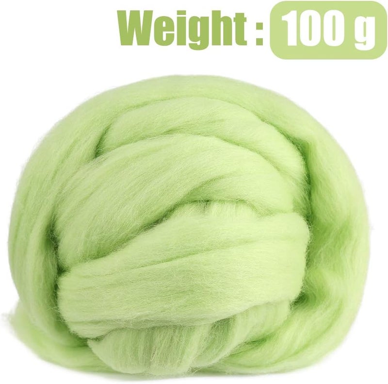 JUPEAN 3.53oz Wool Roving, Wool Felting Supplies, Pure Wools, Chunky Yarn, Spinning Wool Roving for Needle Felting Wet Felting DIY Hand Spinning (Light Green) - Image 2