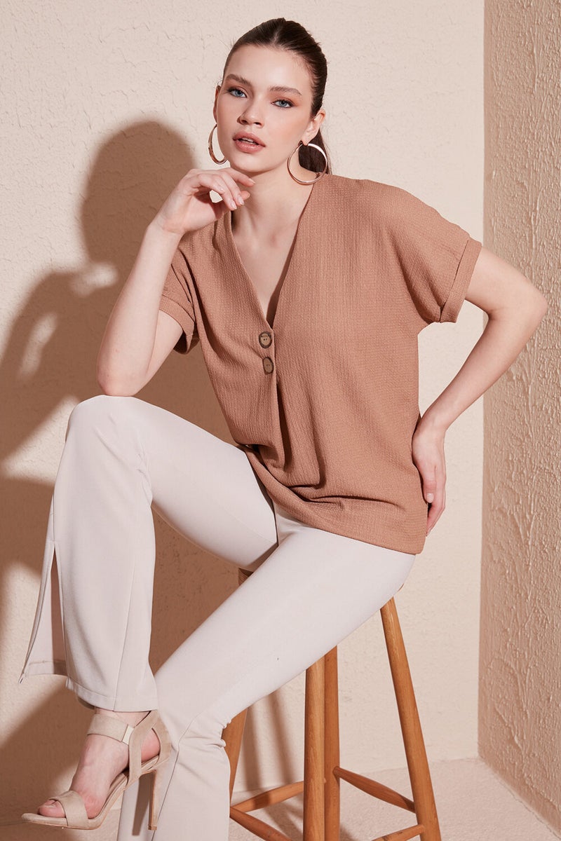 Lela Button Detailed V-Neck Blouse Women's Blouse 5865567  - Image 1
