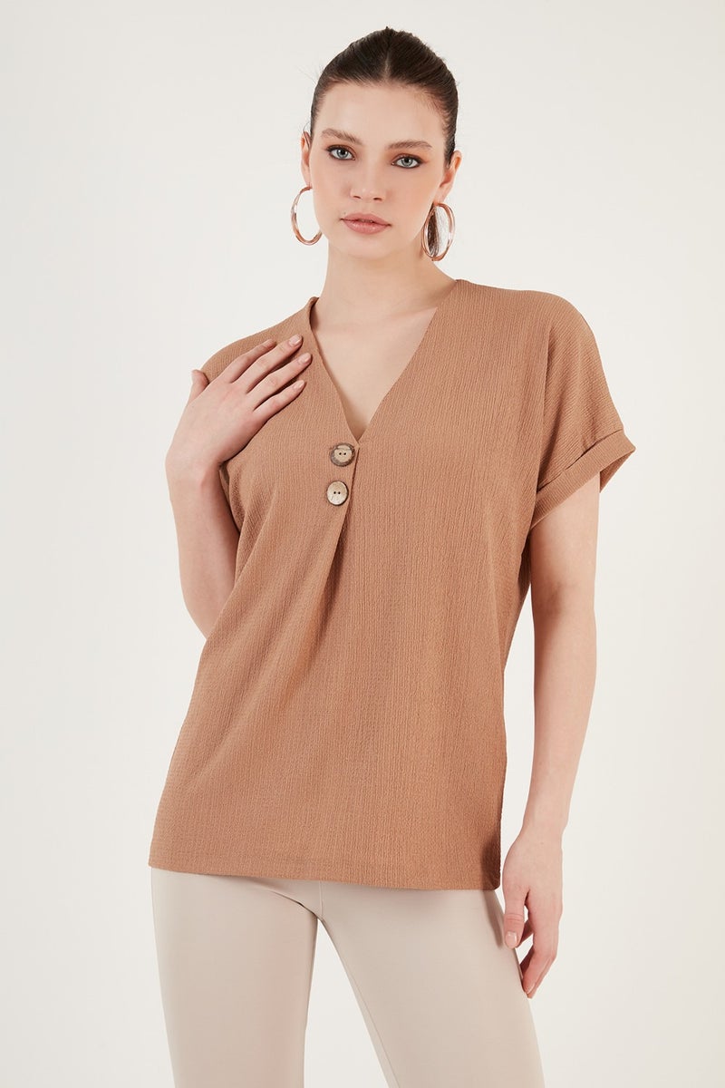 Lela Button Detailed V-Neck Blouse Women's Blouse 5865567  - Image 5