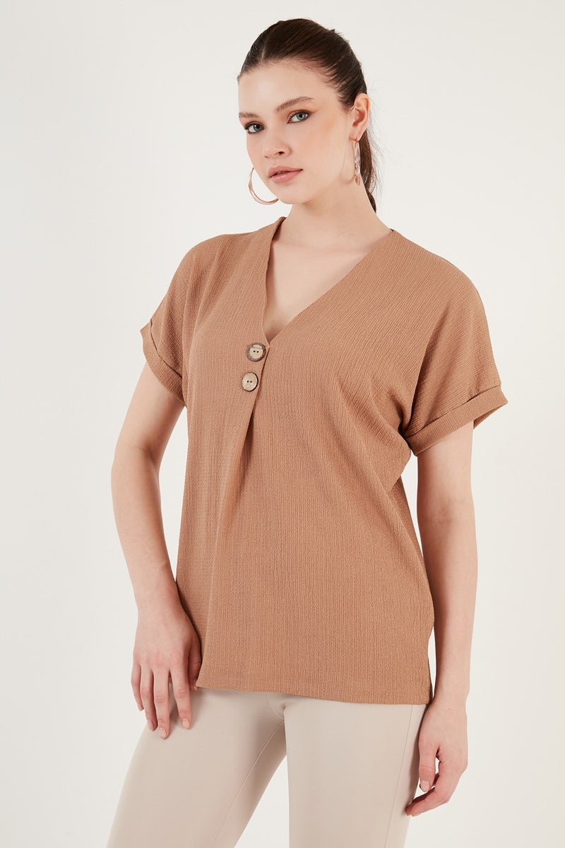 Lela Button Detailed V-Neck Blouse Women's Blouse 5865567  - Image 2
