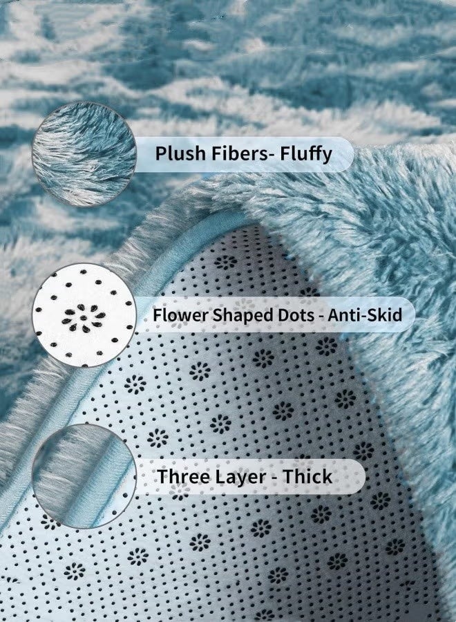 Optico Fluffy Carpet, 3.9 x 5.2ft Large Area Rug Extra Comfy Fluffy Floor Carpet Non-Slip Modern Plush Shaggy Tie Dyed Blue Fuzzy Shag Carpet Fluffy Modern Bedroom Rug for Living Room, Nursery, Playroom, Kids Boys Girls Room - Image 2
