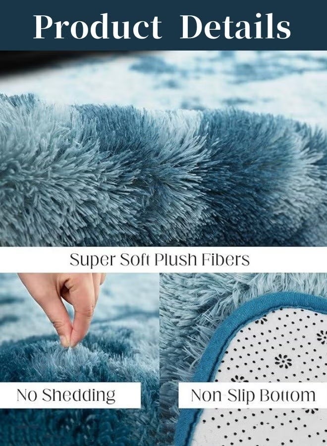 Optico Fluffy Carpet, 3.9 x 5.2ft Large Area Rug Extra Comfy Fluffy Floor Carpet Non-Slip Modern Plush Shaggy Tie Dyed Blue Fuzzy Shag Carpet Fluffy Modern Bedroom Rug for Living Room, Nursery, Playroom, Kids Boys Girls Room - Image 3