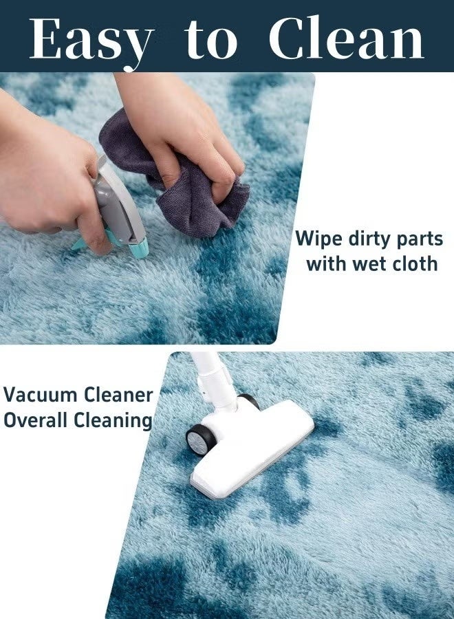 Optico Fluffy Carpet, 3.9 x 5.2ft Large Area Rug Extra Comfy Fluffy Floor Carpet Non-Slip Modern Plush Shaggy Tie Dyed Blue Fuzzy Shag Carpet Fluffy Modern Bedroom Rug for Living Room, Nursery, Playroom, Kids Boys Girls Room - Image 5