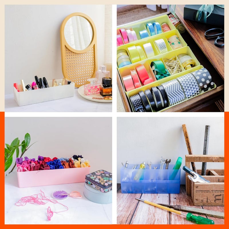 Bathla منظمات الأدراج (مجموعة من 2) - 5 أقسام لون رمادي غامق فواصل تخزين متعددة الاستخدامات للخزائن | منظمات خزانة قابلة للتكديس للجوارب، الملابس الداخلية، الرباط، المجوهرات والقرطاسية | صندوق تخزين بلاستيكي - Image 4