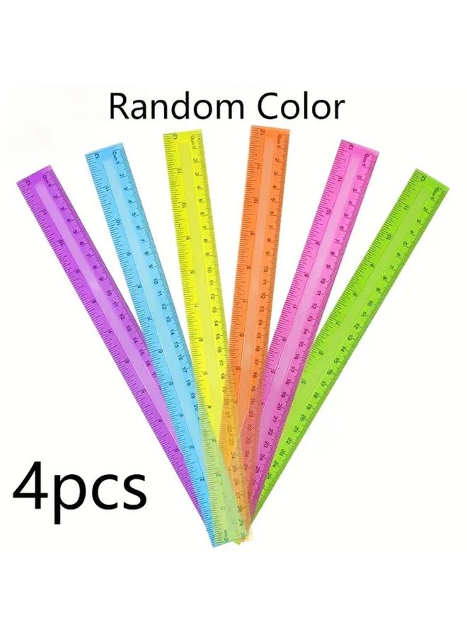 4pcs Random Color Rulers Centimeter And Inch School Office Measuring Supplies - Image 1