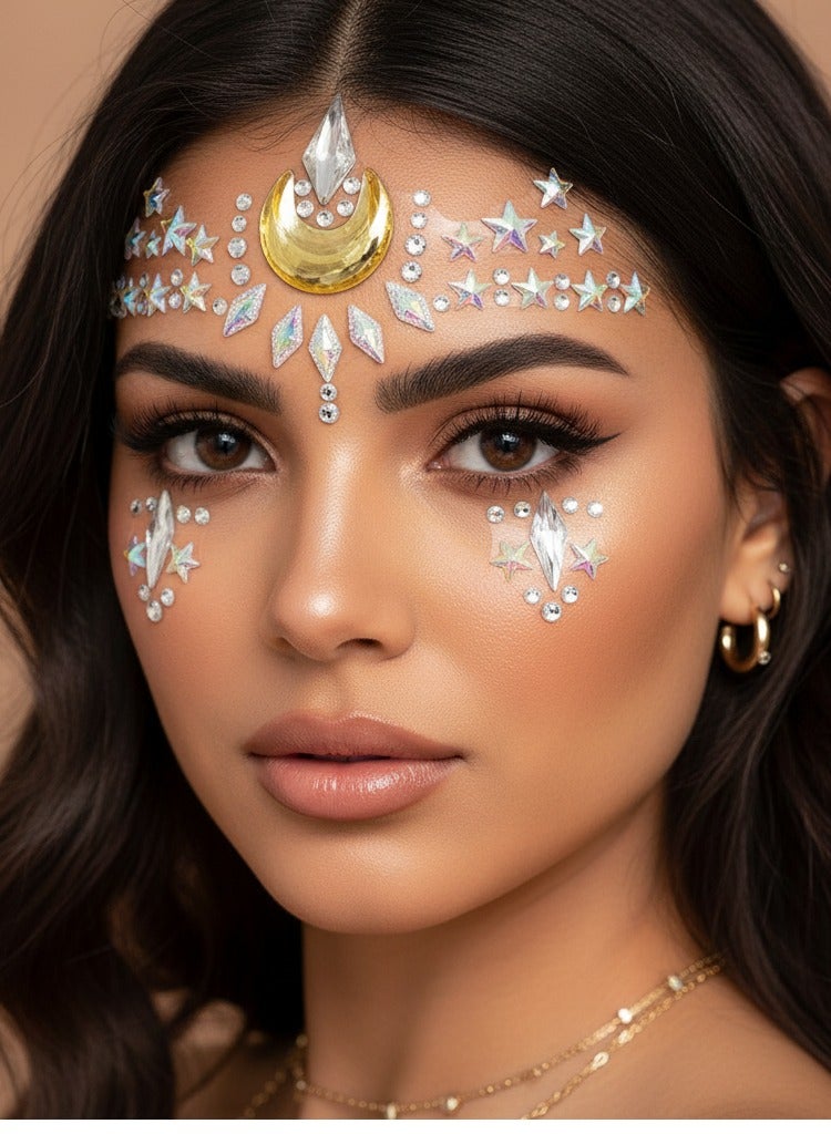 maffick 5 Pack Face Jewels Gems Stickers Set - Celestial, Pearl & Colorful Rhinestone Body Art for Festivals, Parties & Rave Makeup - Image 2