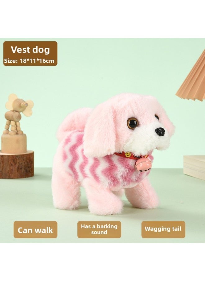Toy Dog Children Plush Electric Toy Walking Dog Electric Dog Stall Electronic Puppy Pet-Color:Vest Barking Dog [powder]  - Image 1