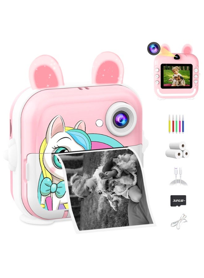 أسيف كاميرا فورية للأطفال، كاميرا رقمية بدقة 1080 بكسل بحجم 2.4 بوصة للأطفال مع ورق طباعة بالألوان وبطاقة سعة 32 جيجابايت، هدية عيد الميلاد للأطفال من 3 إلى 12 عامًا (باللون الوردي) - Image 1