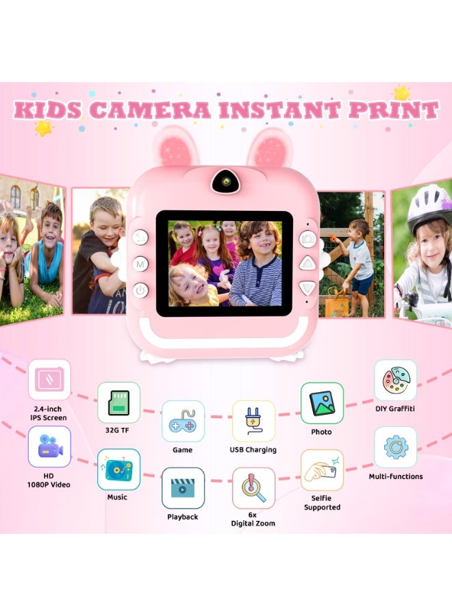 أسيف كاميرا فورية للأطفال، كاميرا رقمية بدقة 1080 بكسل بحجم 2.4 بوصة للأطفال مع ورق طباعة بالألوان وبطاقة سعة 32 جيجابايت، هدية عيد الميلاد للأطفال من 3 إلى 12 عامًا (باللون الوردي) - Image 2