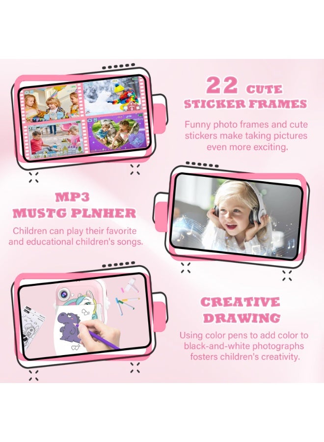 أسيف كاميرا فورية للأطفال، كاميرا رقمية بدقة 1080 بكسل بحجم 2.4 بوصة للأطفال مع ورق طباعة بالألوان وبطاقة سعة 32 جيجابايت، هدية عيد الميلاد للأطفال من 3 إلى 12 عامًا (باللون الوردي) - Image 3