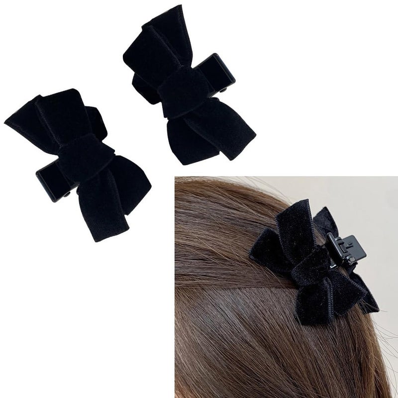 Black Velvet Bow Hair Claw Clips and Barrettes for Women and Girls Bowknot Hair Accessories 2 Pcs Small Claws Clips