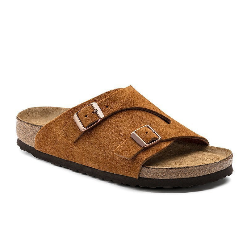 2024 Genuine Leather Birkenstock-Style Slides for Men  Women Brown double-breasted (european size)