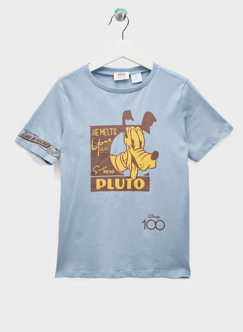 KOTON Pluto T-Shirt Oversized Licensed Short Sleeve Crew Neck Cotton