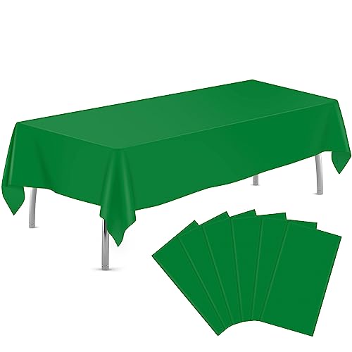 tujol Green 6 Pack Plastic Table Cloth 54" x 108", Disposable Tablecloths Rectangle Table Cover, Plastic Tablecloth for Parties - Image 1