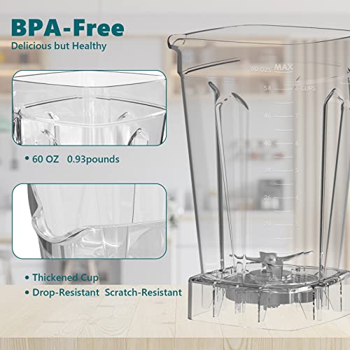 OMMO Blender 1800W, Professional High Speed Countertop Blender with Durable Stainless Steel Blades, 60oz BPA Free Blender for Shakes and Smoothies, Nuts, Ice and Fruits, Dishwasher Safe - Image 5