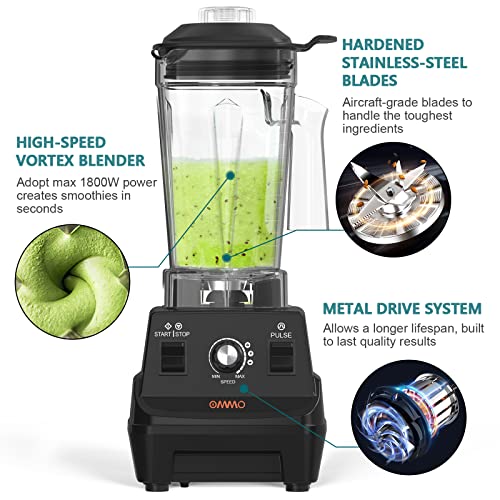 OMMO Blender 1800W, Professional High Speed Countertop Blender with Durable Stainless Steel Blades, 60oz BPA Free Blender for Shakes and Smoothies, Nuts, Ice and Fruits, Dishwasher Safe - Image 4