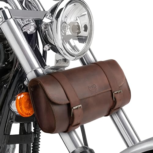 Hide & Drink, Motorcycle Handlebar Bag with 2 Adjustable Straps, Tool Organizer, Motorbike Pouch, Saddle Bag for Bike Commuters, Barrel, Full Grain Leather, Handmade, Bourbon Brown - Image 3